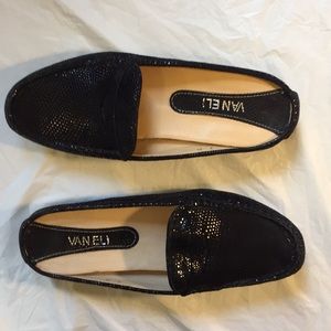 Vaneli Black Faux Snakeskin Leather Loafers NWOT